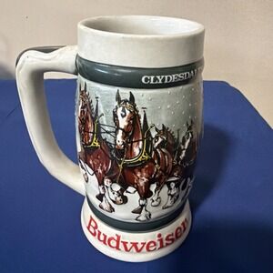 Vintage Budweiser 50th Anniversary Clydesdales Holiday Beer Stein Mug 1983